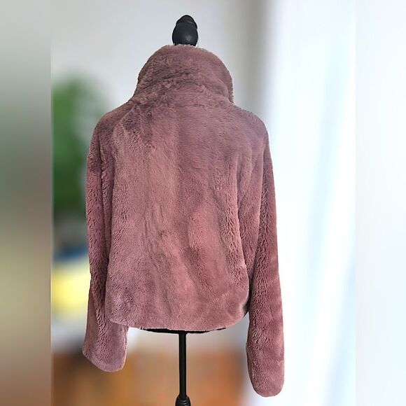 Anthropologie Faux Fur Jacket Teddy Bomber Chevron Detail Size L - Picture 3 of 16